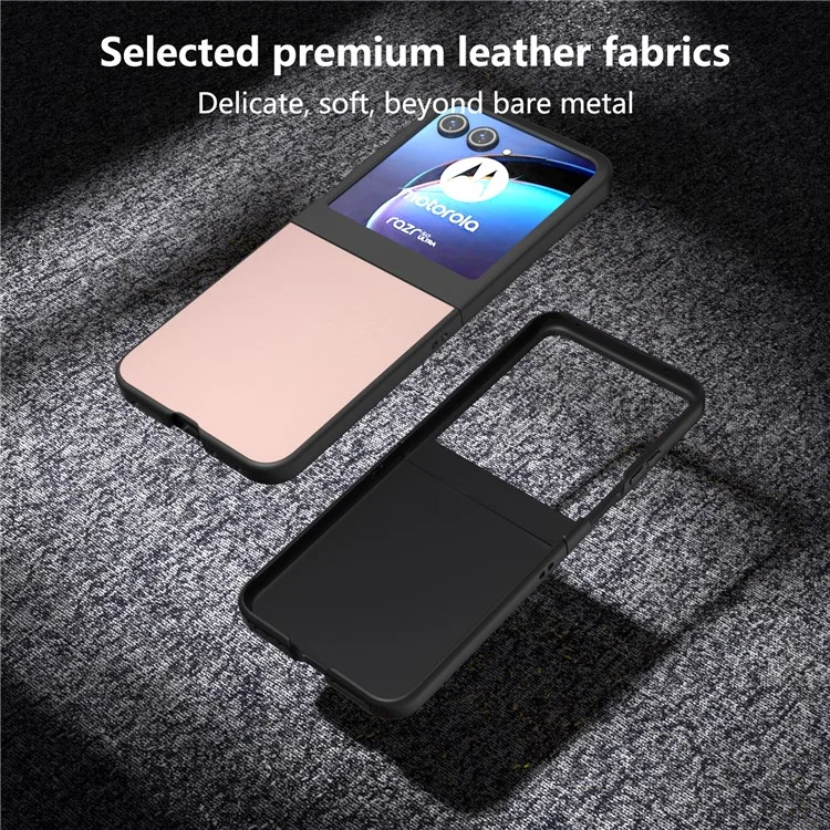 Pour Motorola Razr 50 5G Case Black Edge PU Leather Coated PC Phone Cover - Light Pink
