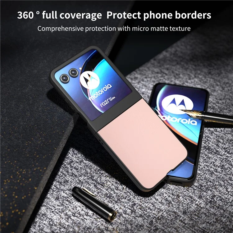 Pour Motorola Razr 50 5G Case Black Edge PU Leather Coated PC Phone Cover - Light Pink