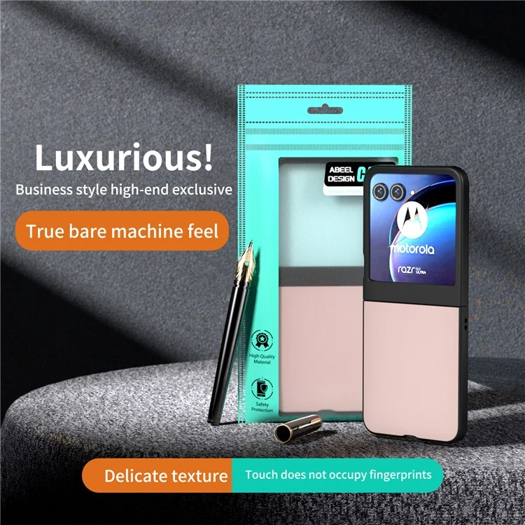 Pour Motorola Razr 50 5G Case Black Edge PU Leather Coated PC Phone Cover - Light Pink