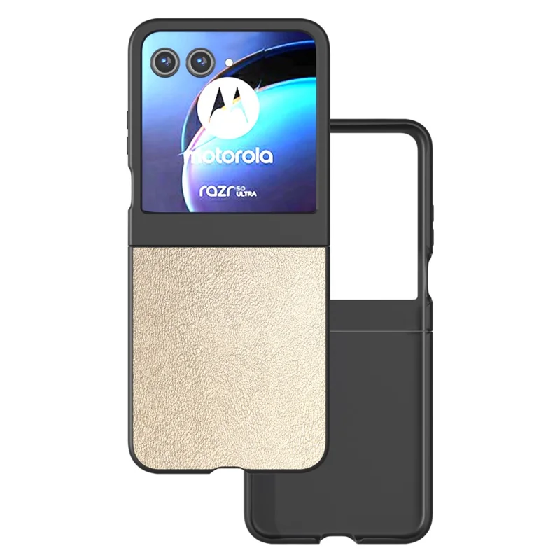 For Motorola Razr 50 5G Case Black Edge PU Leather Coated PC Phone Cover - Gold