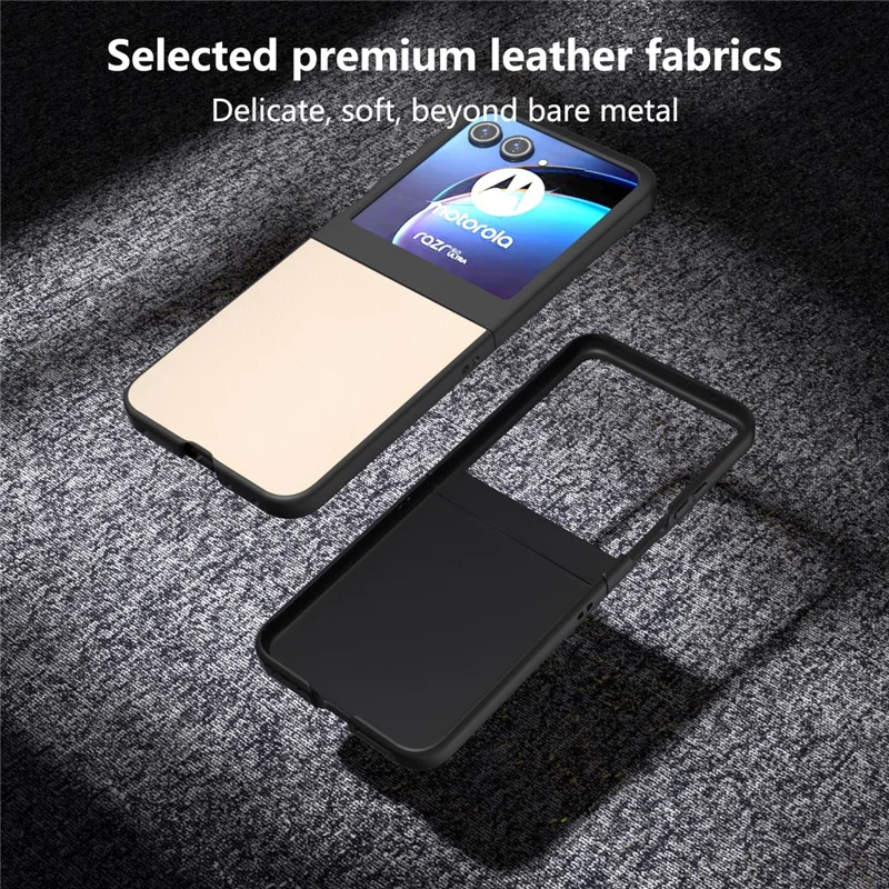 For Motorola Razr 50 5G Case Black Edge PU Leather Coated PC Phone Cover - Gold