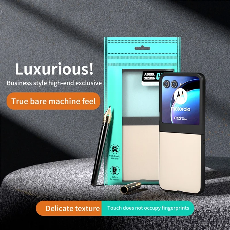 For Motorola Razr 50 5G Case Black Edge PU Leather Coated PC Phone Cover - Gold