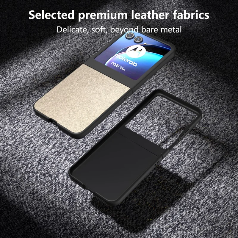 For Motorola Razr 50 5G Case Black Edge PU Leather Coated PC Phone Cover - Gold
