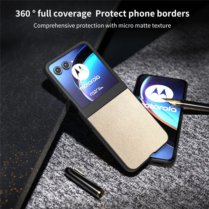 For Motorola Razr 50 5G Case Black Edge PU Leather Coated PC Phone Cover - Gold