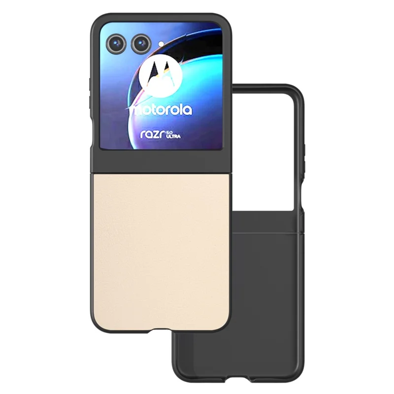 For Motorola Razr 50 5G Case Black Edge PU Leather Coated PC Phone Cover - Gold