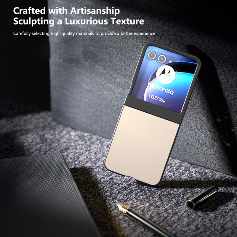 For Motorola Razr 50 5G Case Black Edge PU Leather Coated PC Phone Cover - Gold
