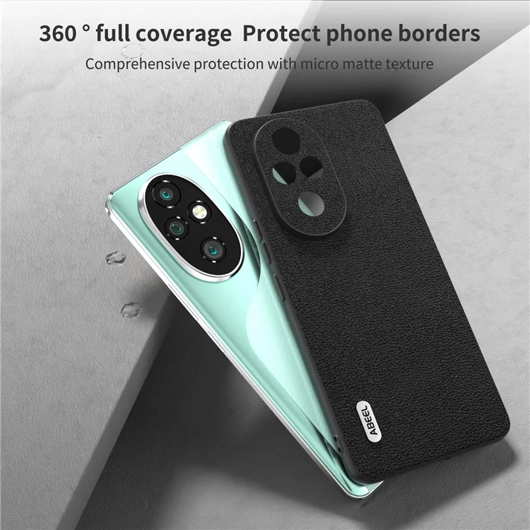 ABEEL For Honor 200 Pro 5G Case Genuine Cow Leather Coated TPU+PC Phone Cover - Schwarz