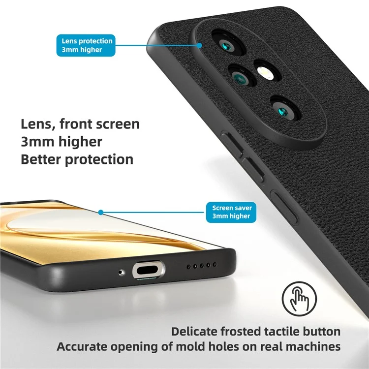 ABEEL For Honor 200 Pro 5G Case Genuine Cow Leather Coated TPU+PC Phone Cover - Schwarz