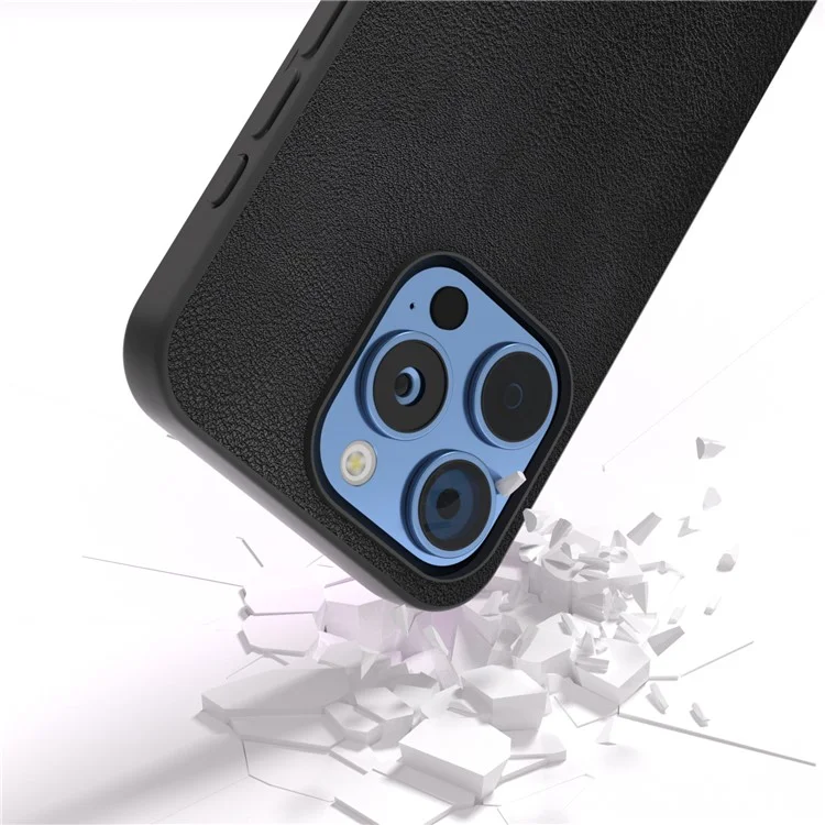 For iPhone 16 Pro Max Case PU Leather Coated TPU+PC Hybrid Phone Cover - Black
