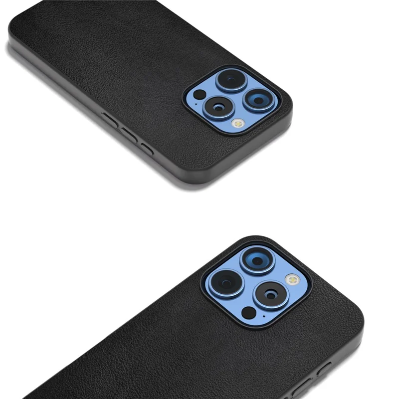 For iPhone 16 Pro Max Case PU Leather Coated TPU+PC Hybrid Phone Cover - Black