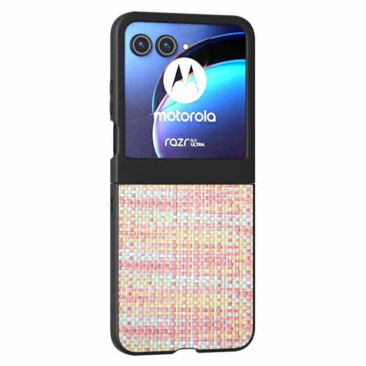 Für Motorola Razr 50 5G-Hülle Karomuster-Textur Leder+PC-Telefonabdeckung Schwarzer Rand - Pink