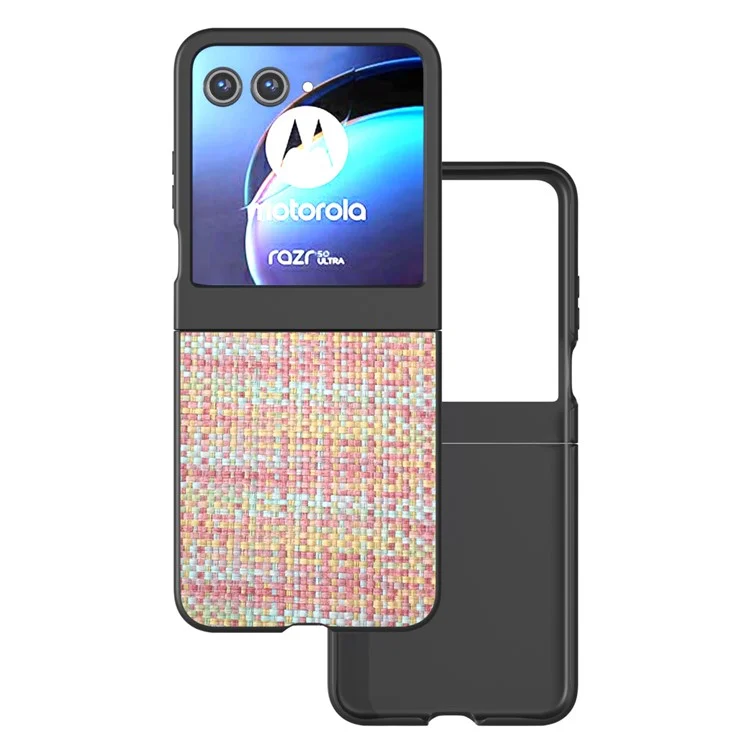 Für Motorola Razr 50 5G-Hülle Karomuster-Textur Leder+PC-Telefonabdeckung Schwarzer Rand - Pink