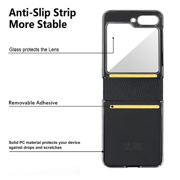 For Samsung Galaxy Z Flip5 5G Case Folding Mirror PU Leather+PC Tote Phone Cover with Back Film - Black