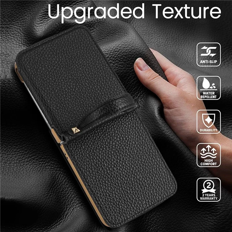 For Samsung Galaxy Z Flip5 5G Case Folding Mirror PU Leather+PC Tote Phone Cover with Back Film - Black