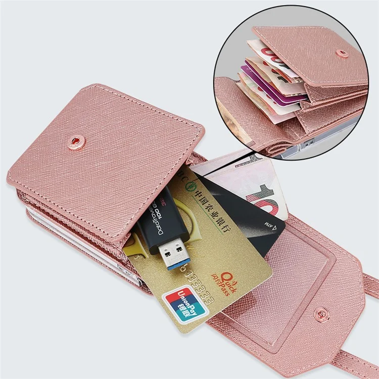 Per Samsung Galaxy Z Flip5 5G Case Card Bag Kickstand PU Leather PC Phone Cover with Strap - Rose Gold
