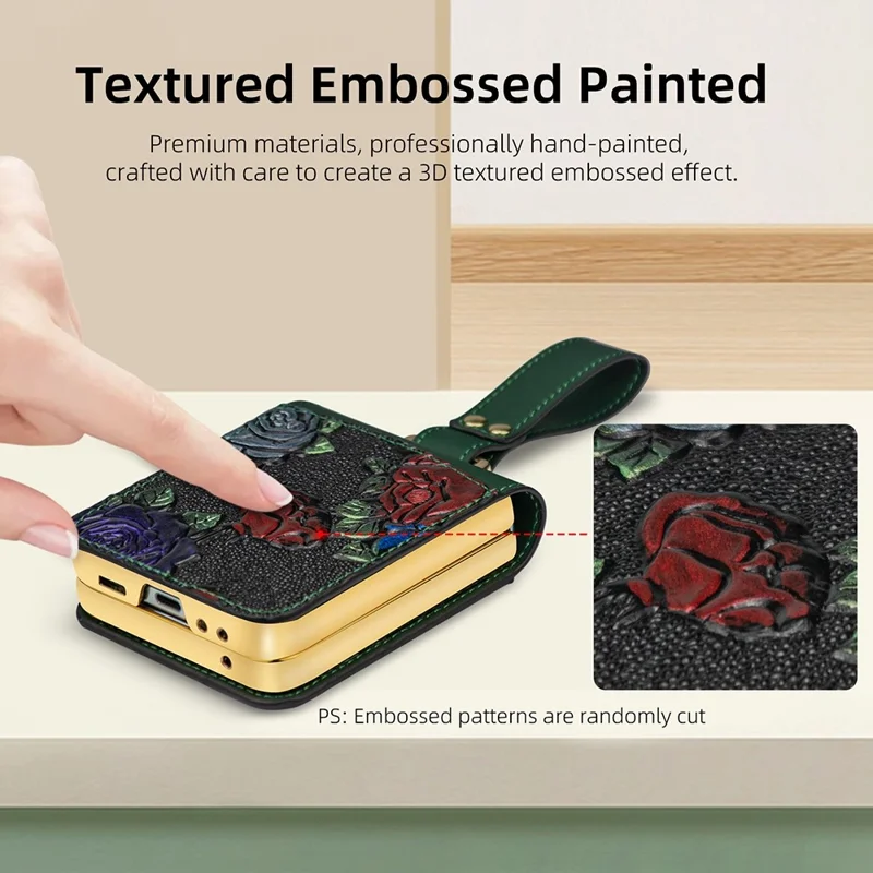 Para Samsung Galaxy Z Flip5 5G Kickstand Case Flower Pattern Leather+PC Phone Cover with Back Film - Verde