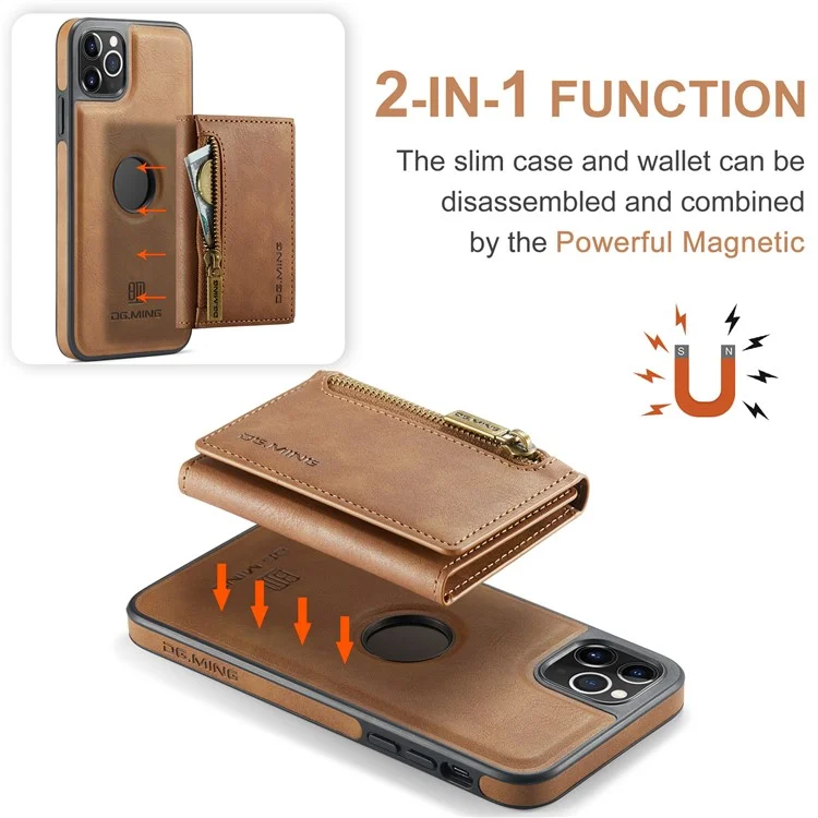 DG.MING M5 Series For iPhone 11 Pro Case Detachable Magnetic Leather Phone Cover with Card Slots - Brown