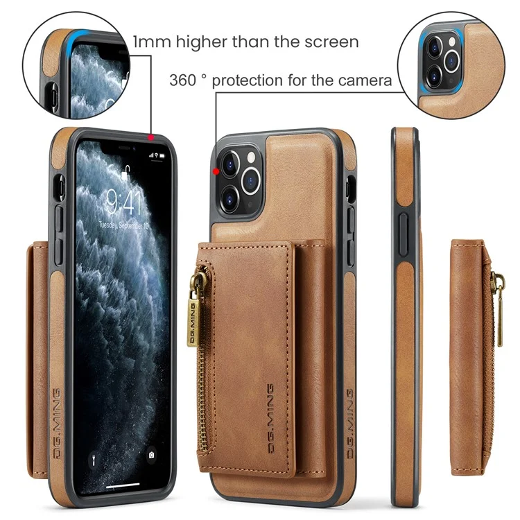 DG.MING M5 Series For iPhone 11 Pro Case Detachable Magnetic Leather Phone Cover with Card Slots - Brown