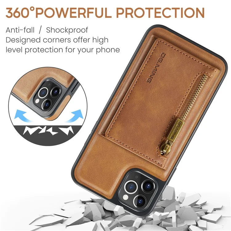 DG.MING M5 Series For iPhone 11 Pro Case Detachable Magnetic Leather Phone Cover with Card Slots - Brown