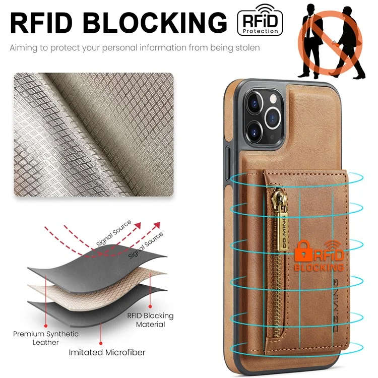DG.MING M5 Series For iPhone 11 Pro Case Detachable Magnetic Leather Phone Cover with Card Slots - Brown