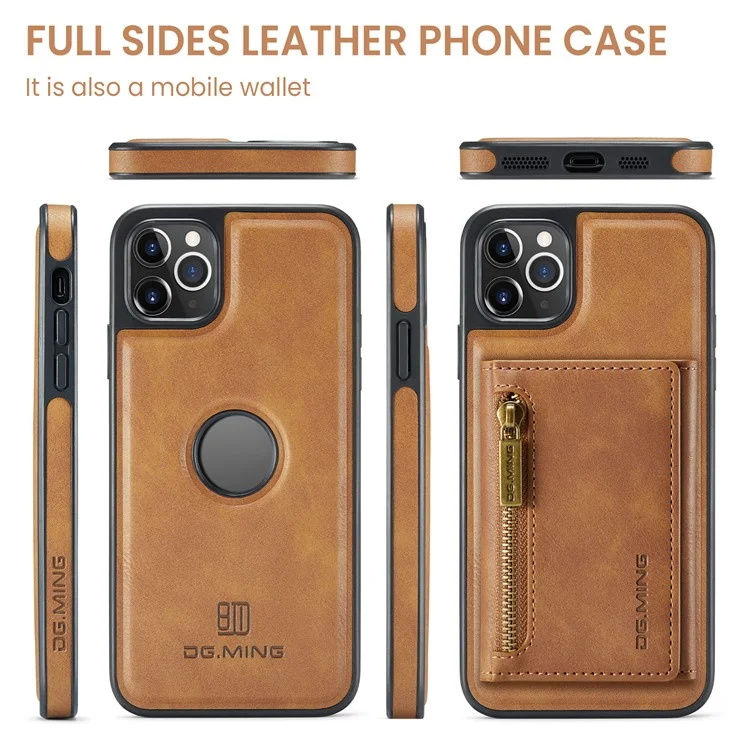 DG.MING M5 Series For iPhone 11 Pro Case Detachable Magnetic Leather Phone Cover with Card Slots - Brown