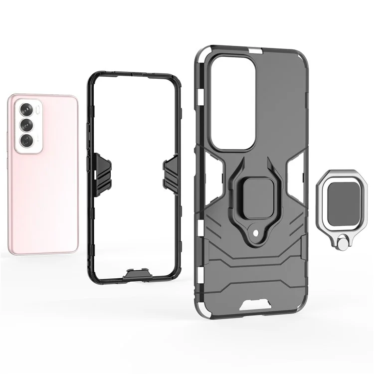 Для Oppo Reno12 5G (Global) Чехол PC+TPU с подставкой - Черный