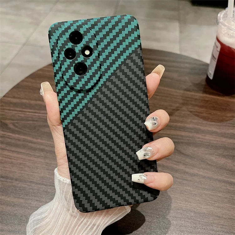 For Honor 200 5G Case Carbon Fiber Texture Drop-Proof Hard PC Phone Cover - Preto+Verde