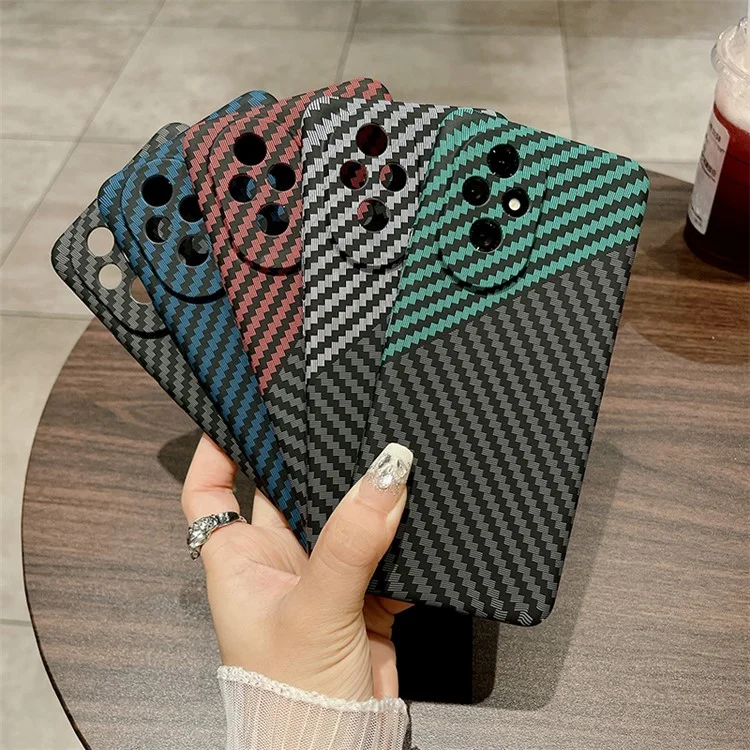 For Honor 200 5G Case Carbon Fiber Texture Drop-Proof Hard PC Phone Cover - Preto+Verde