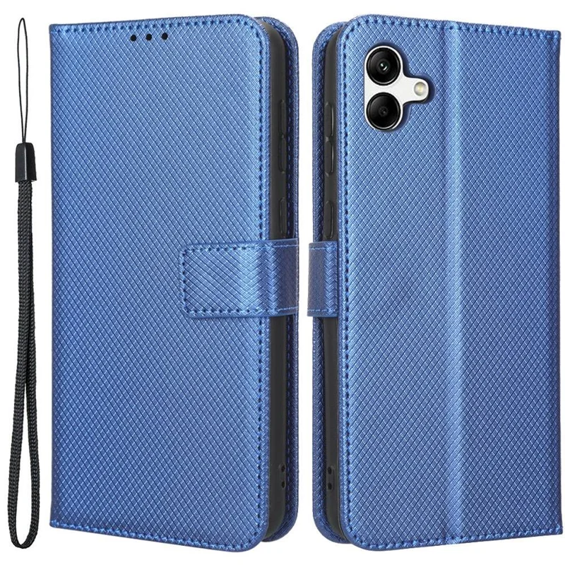 Funda tipo cartera de cuero PU con textura de diamante, soporte y cierre magnético para Samsung Galaxy A04 4G (164,4 x 76,3 x 9,1 mm) / M13 5G - Azul