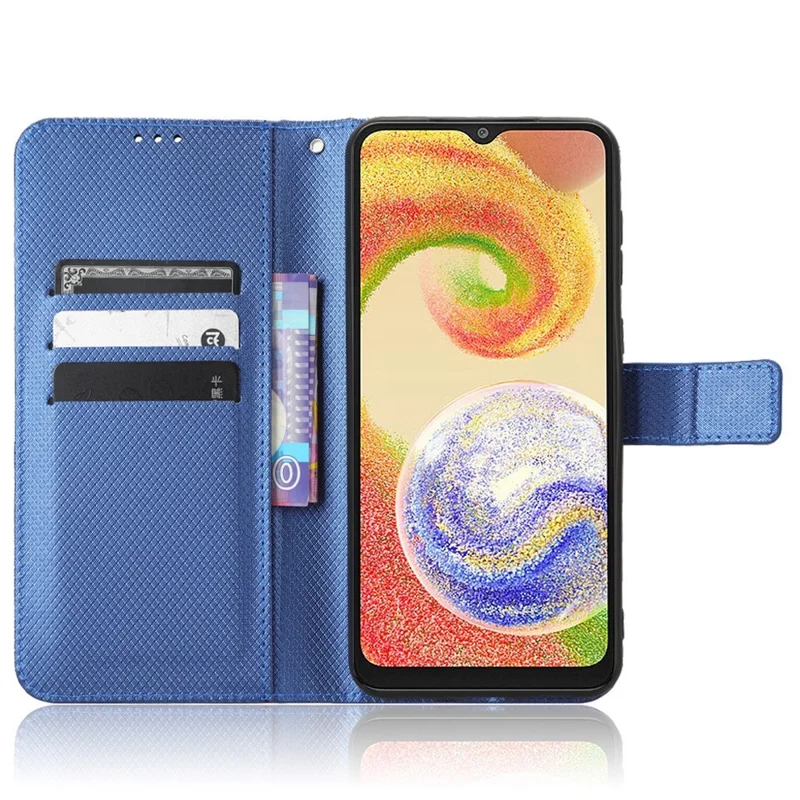 Funda tipo cartera de cuero PU con textura de diamante, soporte y cierre magnético para Samsung Galaxy A04 4G (164,4 x 76,3 x 9,1 mm) / M13 5G - Azul