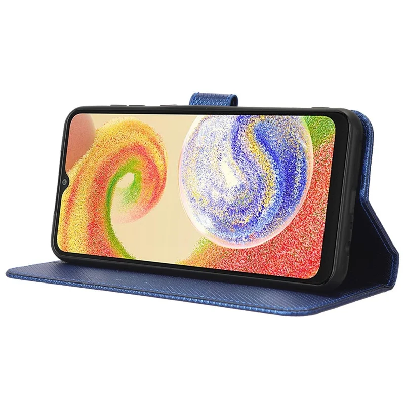 Funda tipo cartera de cuero PU con textura de diamante, soporte y cierre magnético para Samsung Galaxy A04 4G (164,4 x 76,3 x 9,1 mm) / M13 5G - Azul
