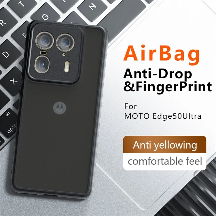 Для Motorola Edge 50 Ultra 5G Чехол Кожа-Касание ТПУ+ПК Матовый Чехол для Телефона, Прозрачный Черный