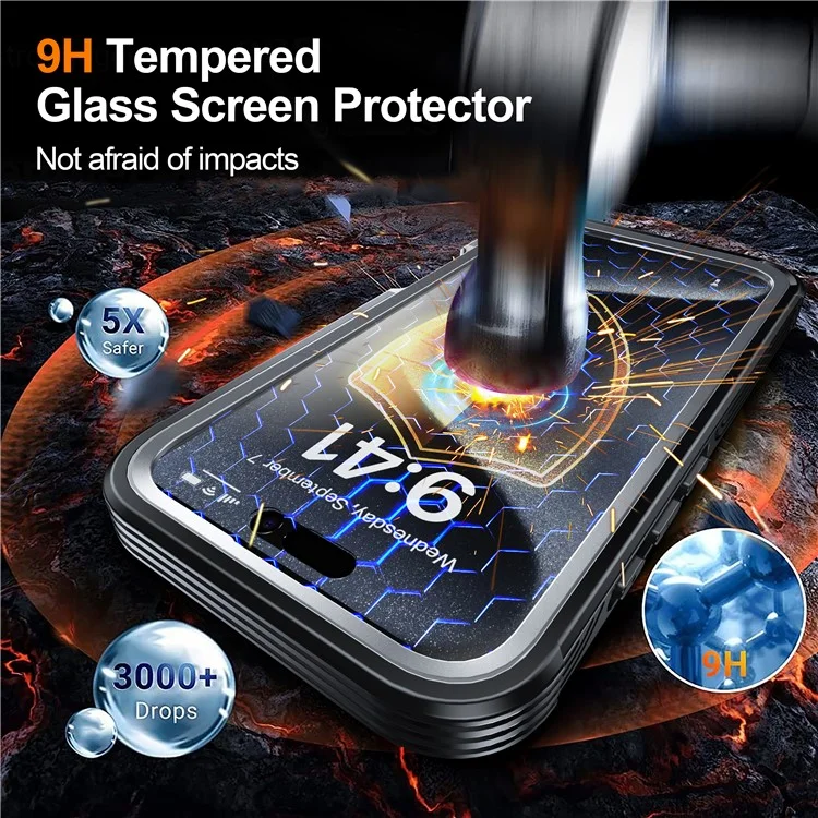 For iPhone 16 Pro Max Magnetic Case PC + TPU Shockproof Phone Cover with Screen Film - Black  /  Grey