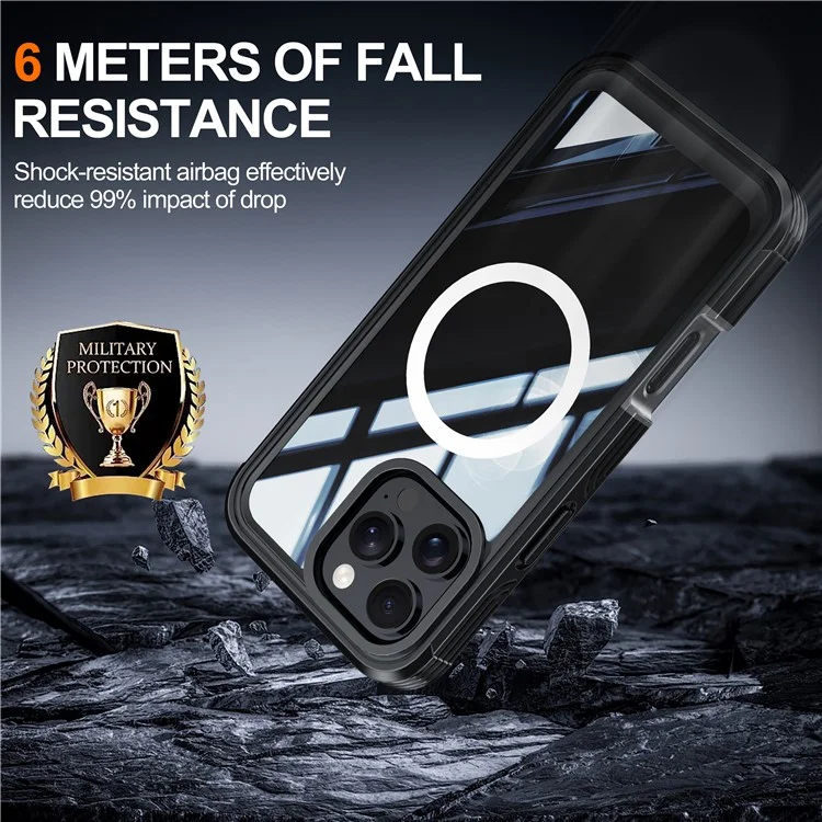 For iPhone 16 Pro Max Magnetic Case PC + TPU Shockproof Phone Cover with Screen Film - Black  /  Grey