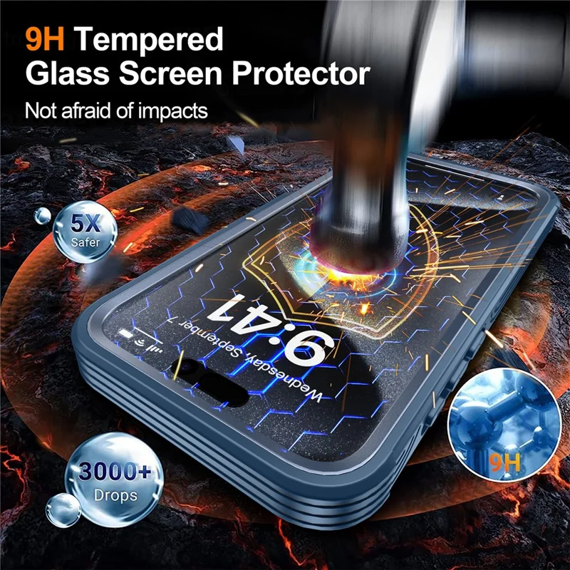 For iPhone 16 Pro Max Magnetic Case PC + TPU Shockproof Phone Cover with Screen Film - Dark Blue