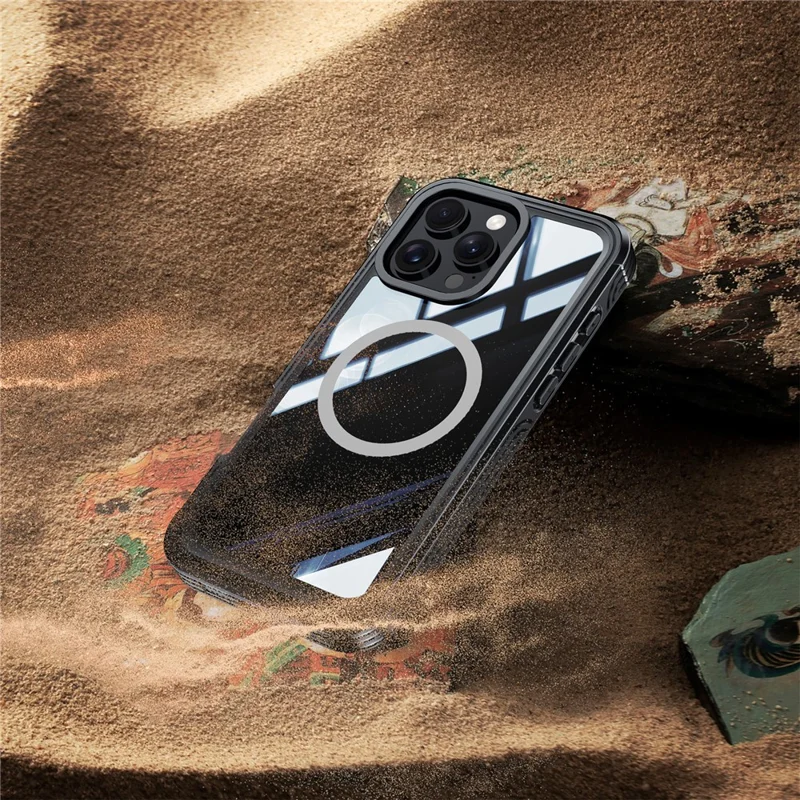 Coque magnétique pour iPhone 16 Pro, en PC + TPU, protection intégrale avec film d'écran - Noir / Gris