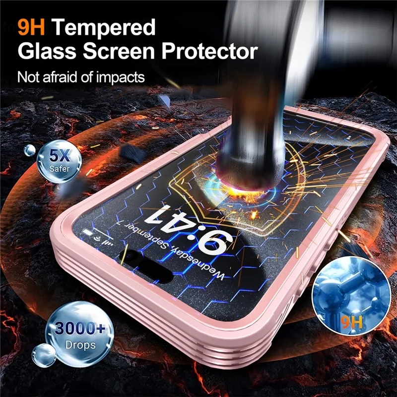 For iPhone 16 Pro Magnetic Case PC + TPU Full Protection Phone Cover with Screen Film - Pink