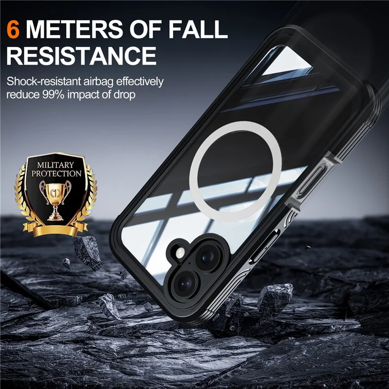 For iPhone 16 Plus Magnetic Case with Screen Film Full Protection PC + TPU Phone Cover - Black  /  Grey