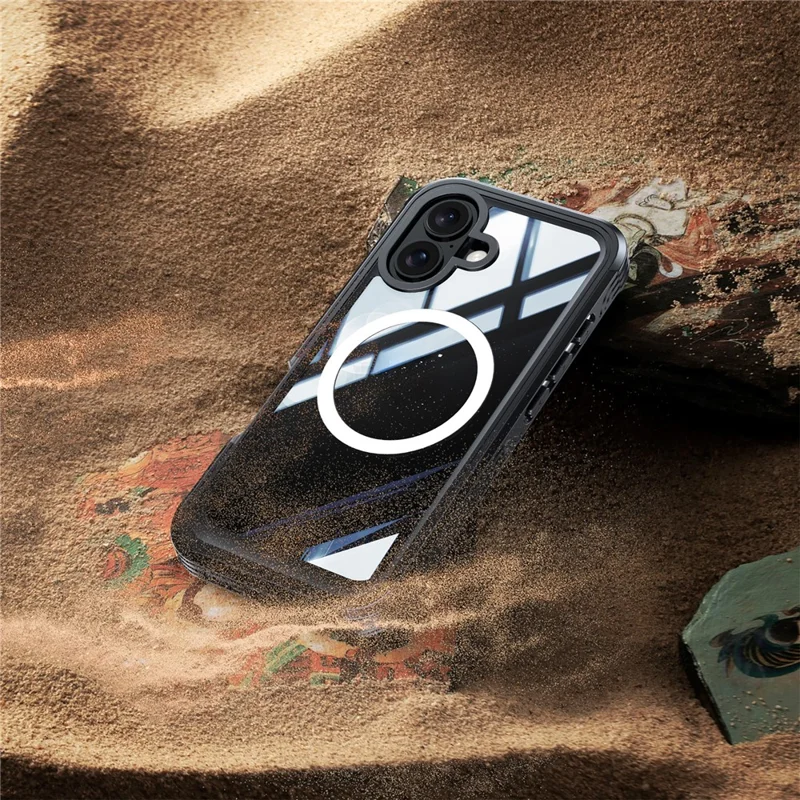 For iPhone 16 Plus Magnetic Case with Screen Film Full Protection PC + TPU Phone Cover - Black  /  Grey