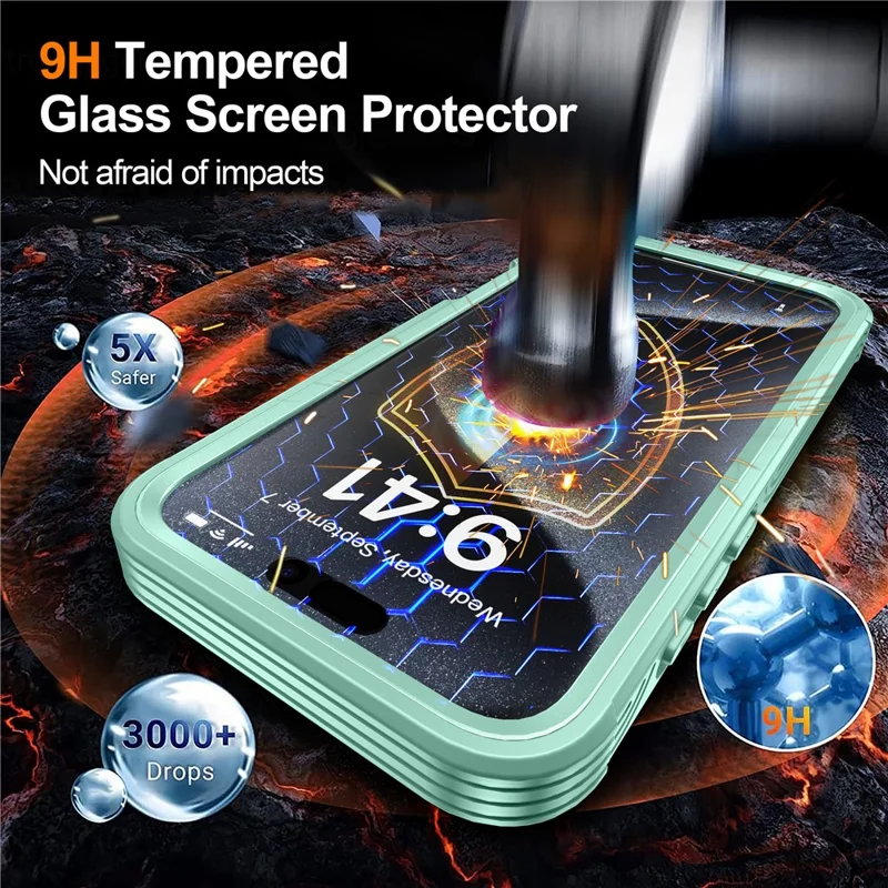 For iPhone 16 Plus Magnetic Case with Screen Film Full Protection PC + TPU Phone Cover - Green