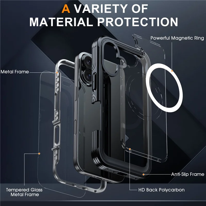 For iPhone 16 Plus Magnetic Case with Screen Film Full Protection PC + TPU Phone Cover - Green