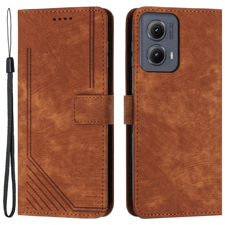 For Motorola Edge (2024) 5G Case Lines Imprinted PU Leather Wallet Cell Phone Shell - Brown