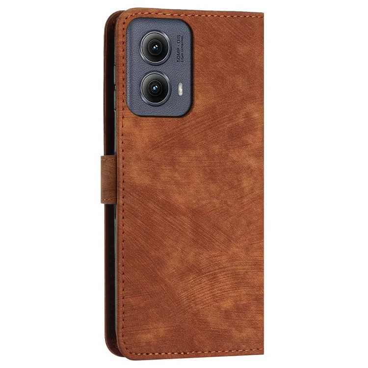 For Motorola Edge (2024) 5G Case Lines Imprinted PU Leather Wallet Cell Phone Shell - Brown