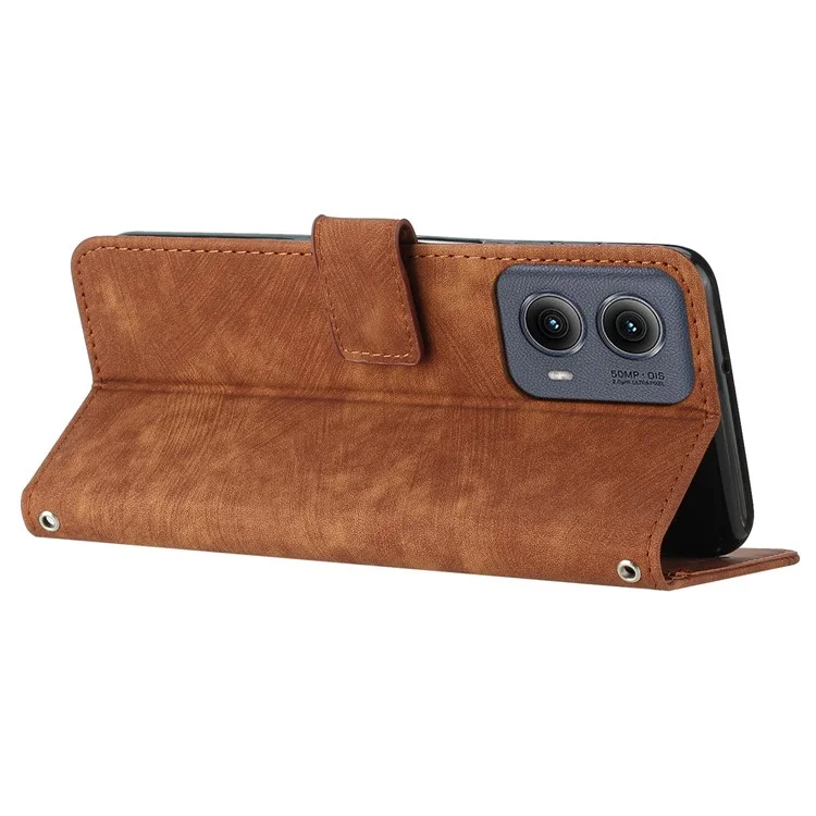 For Motorola Edge (2024) 5G Case Lines Imprinted PU Leather Wallet Cell Phone Shell - Brown