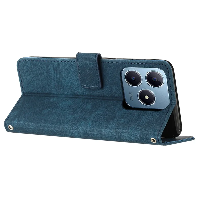 For Realme Note 60x 4G / C63 4G / C61 4G / Note 60 Case Lines Imprinted PU Leather Wallet Stand Phone Cover - Sapphire