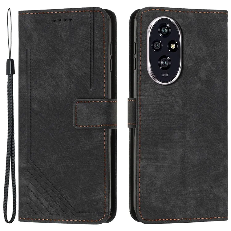For Honor 200 5G Case Lines Imprinted PU Leather Wallet Shockproof Cell Phone Shell - Black