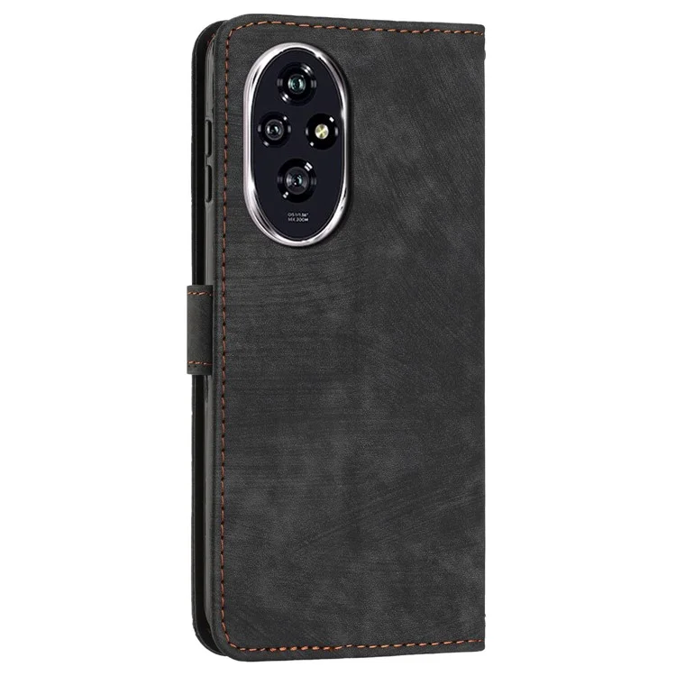 For Honor 200 5G Case Lines Imprinted PU Leather Wallet Shockproof Cell Phone Shell - Black