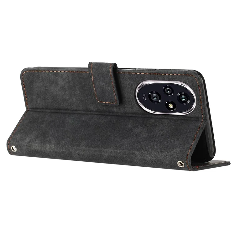 For Honor 200 5G Case Lines Imprinted PU Leather Wallet Shockproof Cell Phone Shell - Black