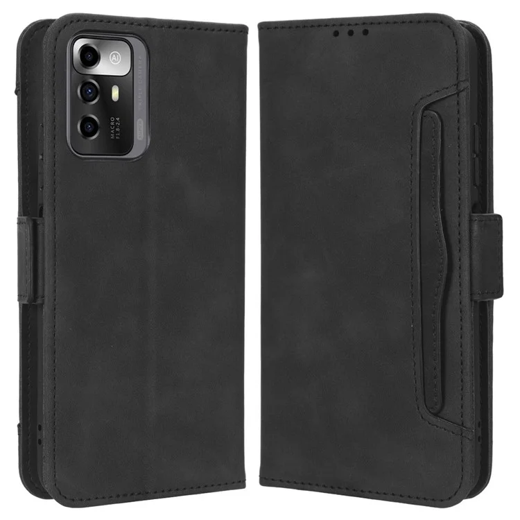 For ZTE Blade A72 5G PU Leather Phone Stand Case Multiple Card Slots Magnetic Clasp Wallet Phone Cover - Black