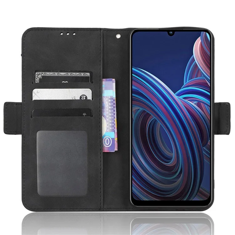 For ZTE Blade A72 5G PU Leather Phone Stand Case Multiple Card Slots Magnetic Clasp Wallet Phone Cover - Black